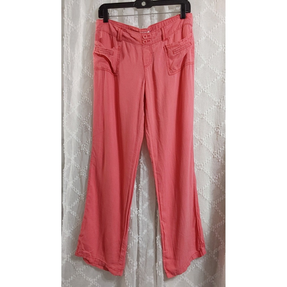 SO Heritage Coral Pink Linen Blend Wide Leg Pants Womens Large Elastic Waist